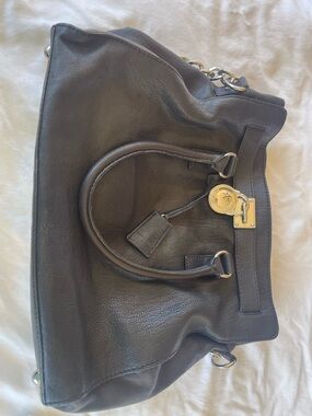 Michael Kors Black Leather Hamilton Satchel Tote Bag
